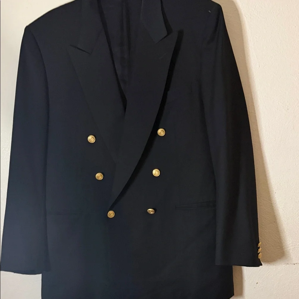 Canali Men's Double-Breasted Black Blazer with Gold Buttons